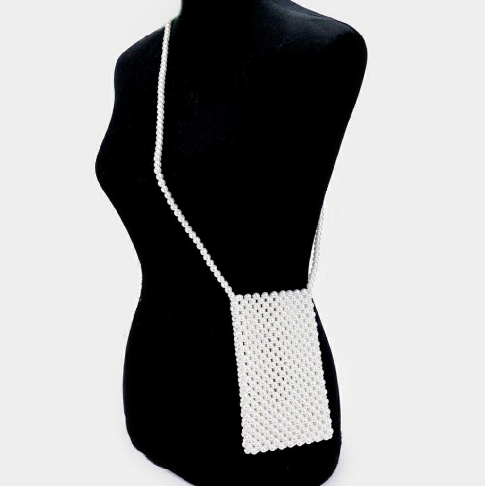 New Faux Pearl Bead Beaded Crossbody‎ Phone Bag
